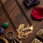 Personalized Couple Name Peacock Feather Mangalsutra - Custom Couple Name Jewelry with Mor Pankh & Heart