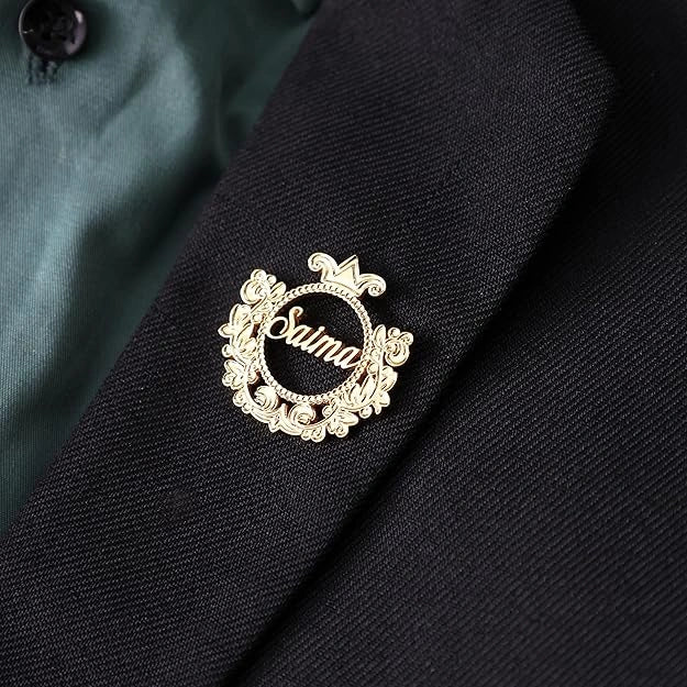 Personalised Deep Engraving Name Brooch Gold Plated Custom Name Pin Formal Badge