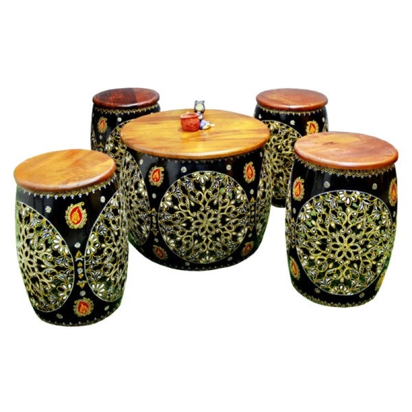 Mosaki Round Black Hand-Painted Nesting Coffee Table Set of 5