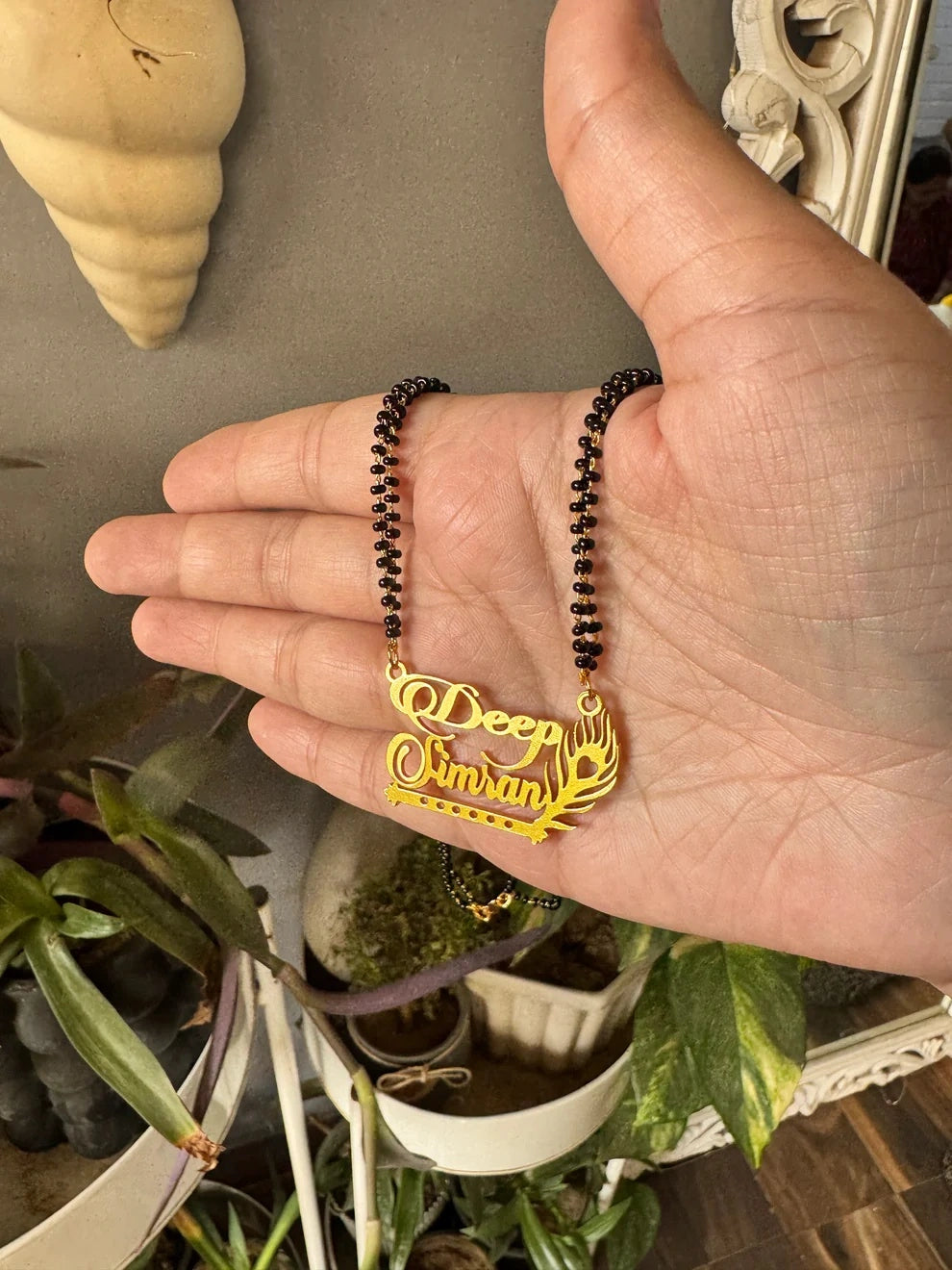 Personalized Peacock & Flute Couple Name Mangalsutra – Gold Plated Traditional Jewelry