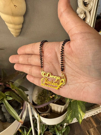 Personalized Peacock & Flute Couple Name Mangalsutra – Gold Plated Traditional Jewelry