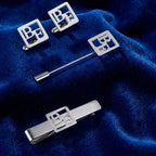 Custom Square Initial Cufflinks, Tie Clip & Lapel Pin Set - Personalized 3-Piece Men's Gift Combo