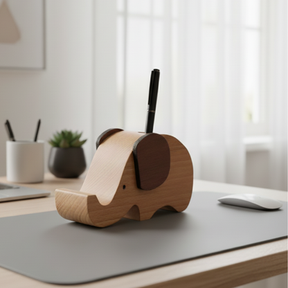 MOSKAI | Cute Wooden Elephant Penstand & Mobile Holder
