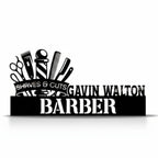 Personalised Barber Desk Name Plate - Personalized Stainless Steel Hairdresser Studio Sign, Professional Barbershop Station Decor