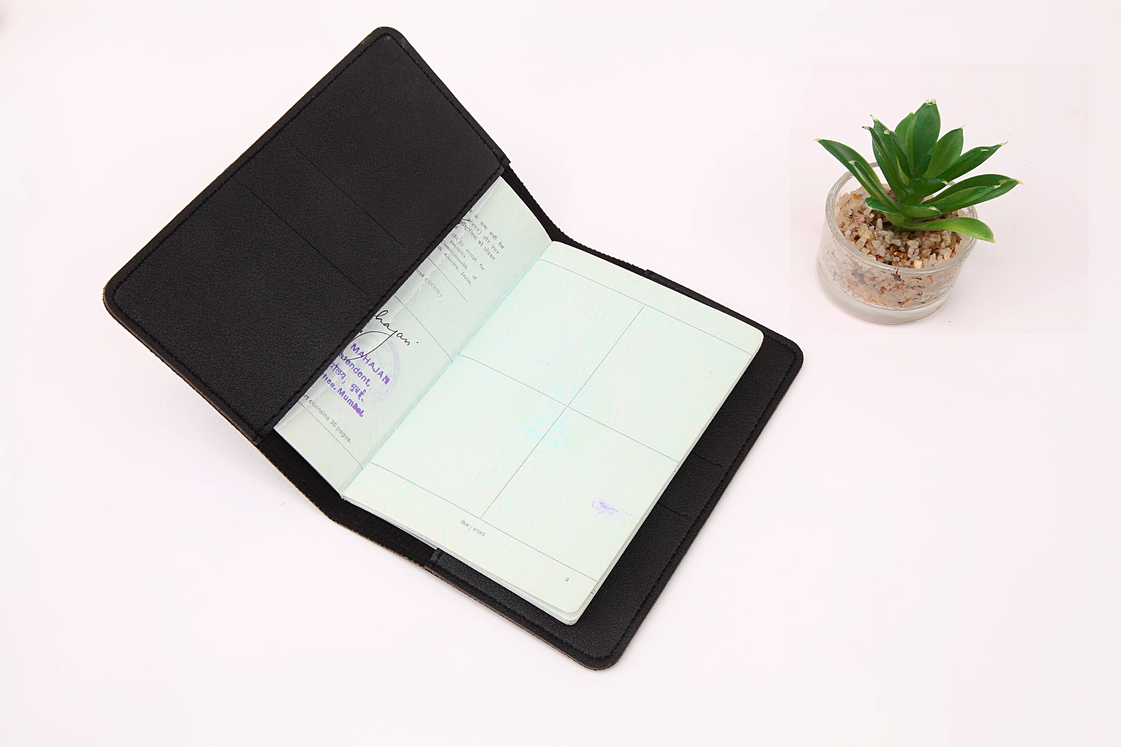 Basic Black Personalized Passport Cover With 4 Card Slots