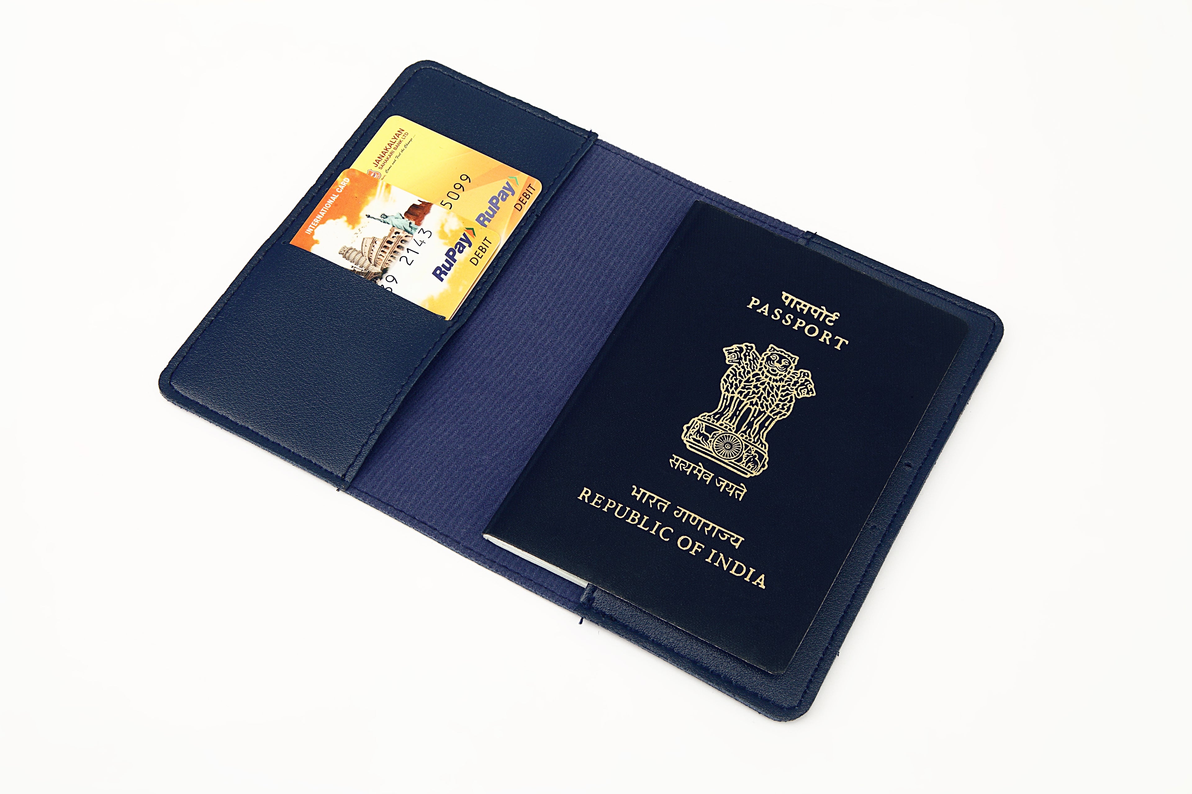 Blue Basic Passport Cover With 4 Card Slots