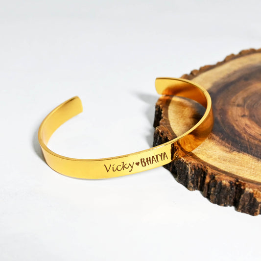 Moskai Personalised Gold Cuff Bracelet Rakhi for Brother with Name