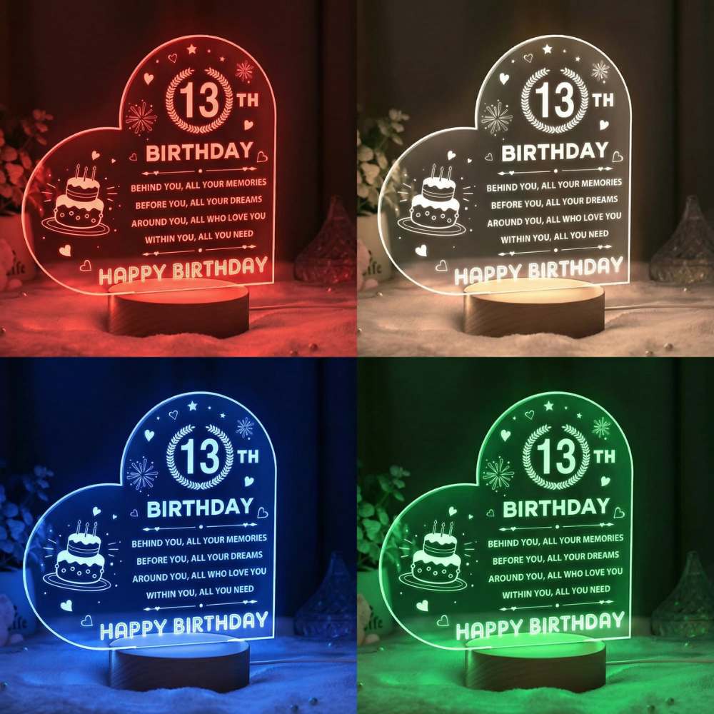 Moskai Birthday Date Personalised LED Lamp – Custom Age & Name 3D Illusion Night Light with Multicolor LED Base