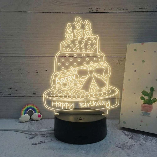 Moskai Birthday Cake LED Lamp – Personalised 3D Illusion Night Light with Custom Name & Multicolor LED Base