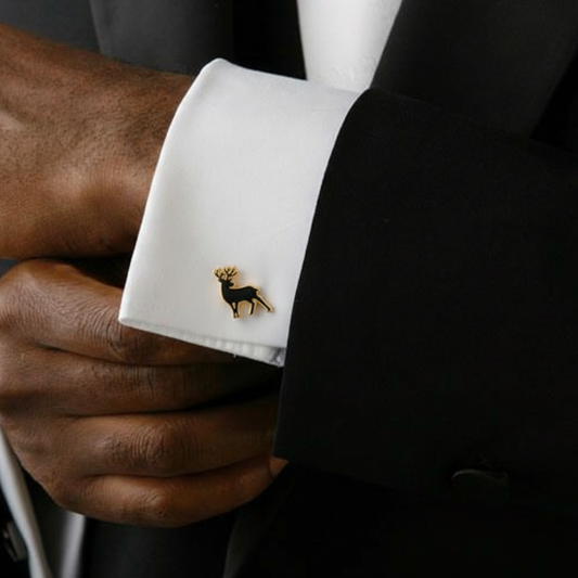 Moskai Stag Deer Gold Cufflinks | Luxury Enamel Animal Design Cufflinks for Men