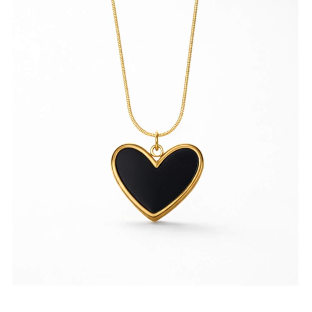 Moskai Elegant Black Enamel Heart Shape Pendant – For Girlfriend