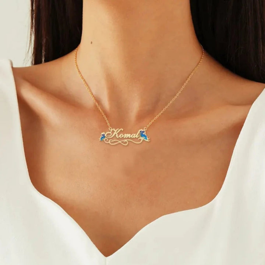 Moskai Blue Butterfly Enamel Custom Name Pendant | Personalized Necklace for Her