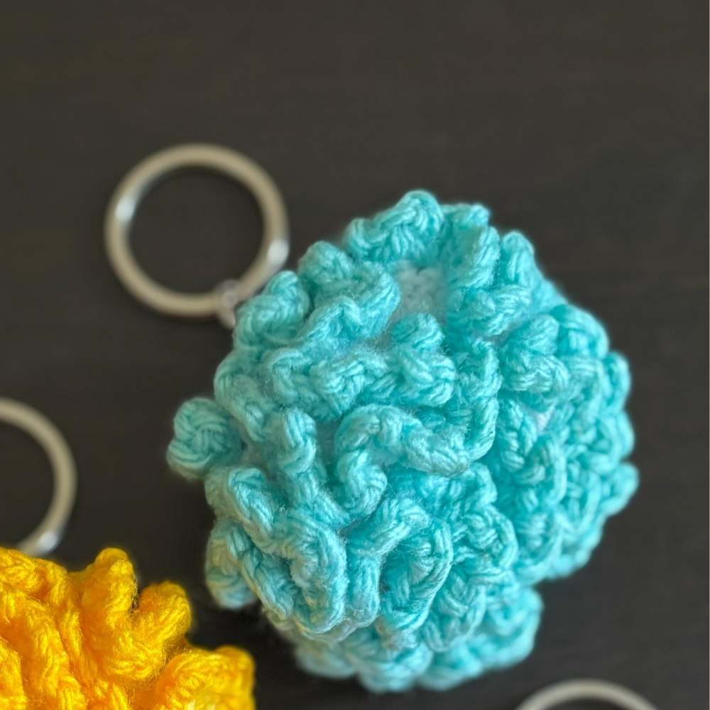 Blue Flower Crochet Keychain