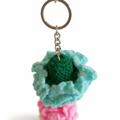 Blue Flower Crochet Keychain