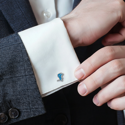 Moskai Roaring Lion Enamel Cufflinks in Sky Blue | Luxury Royal Cufflinks for Men