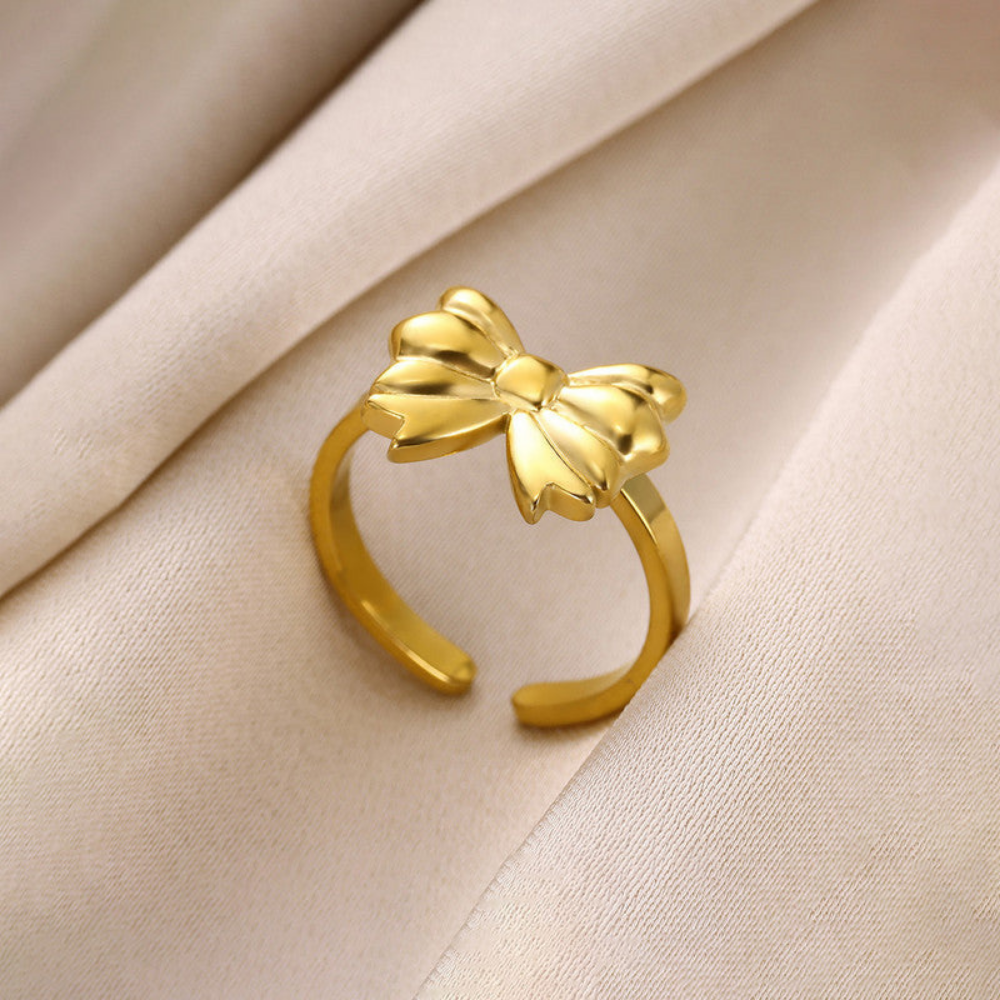 MOSKAI Gold Plated Bow Themed Adjustable Ring | Stainless Steel Anti Tarnish Jewelry