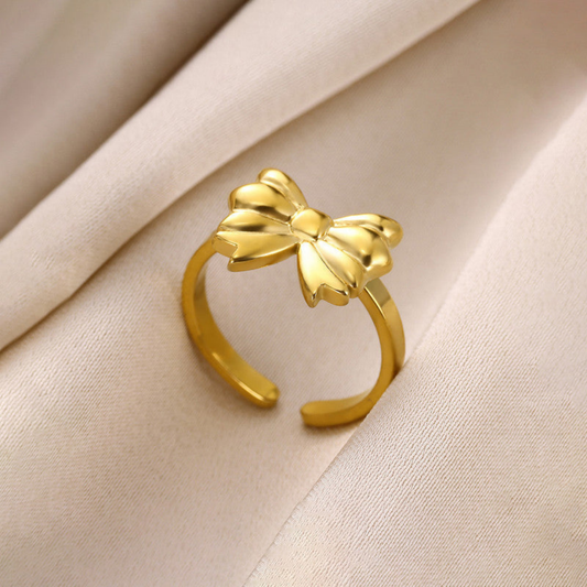 MOSKAI Gold Plated Bow Themed Adjustable Ring | Stainless Steel Anti Tarnish Jewelry