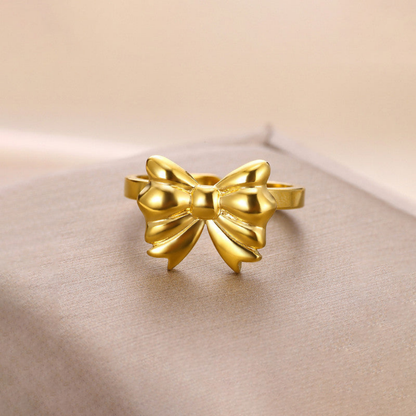 MOSKAI Gold Plated Bow Themed Adjustable Ring | Stainless Steel Anti Tarnish Jewelry