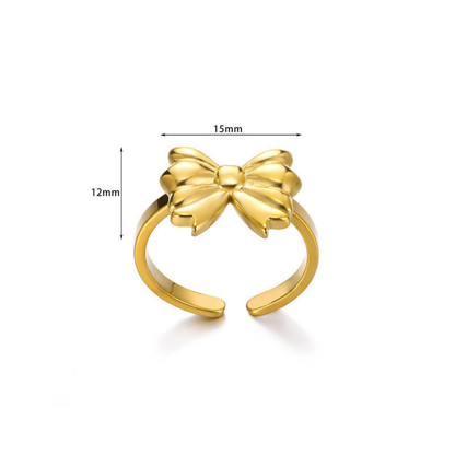 MOSKAI Gold Plated Bow Themed Adjustable Ring | Stainless Steel Anti Tarnish Jewelry