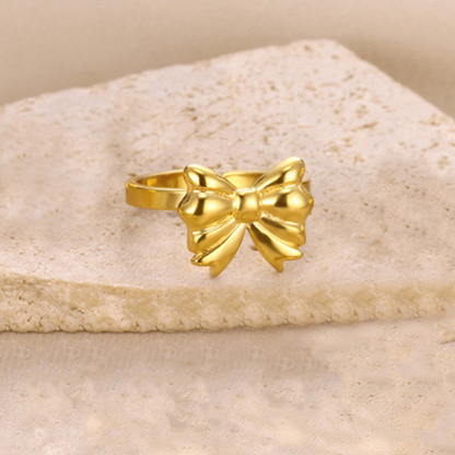 MOSKAI Gold Plated Bow Themed Adjustable Ring | Stainless Steel Anti Tarnish Jewelry
