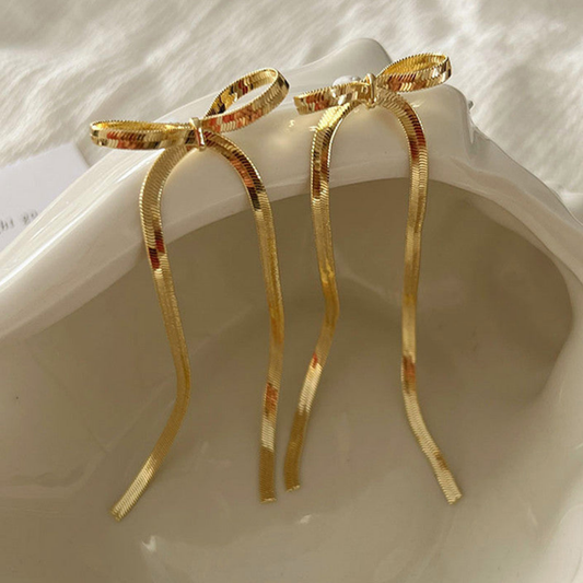MOSKAI Gold Finish Bow Earrings | Elegant Fashion Jewelry