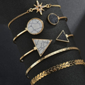 Gold Plated Geometric Bracelet | Stackable Korean Style | Pack of 5 Adjustable