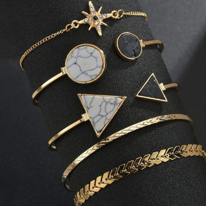 Gold Plated Geometric Bracelet | Stackable Korean Style | Pack of 5 Adjustable