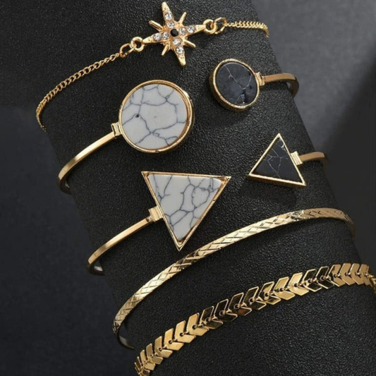 Gold Plated Geometric Bracelet | Stackable Korean Style | Pack of 5 Adjustable
