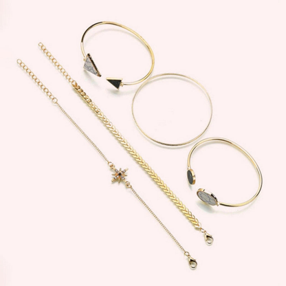 Gold Plated Geometric Bracelet | Stackable Korean Style | Pack of 5 Adjustable