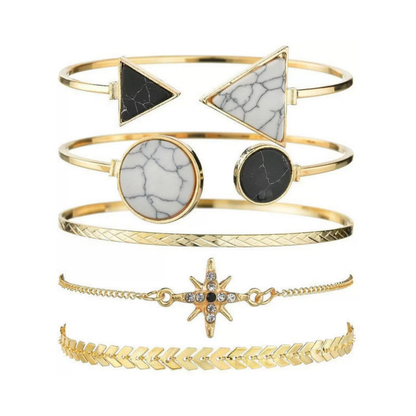Gold Plated Geometric Bracelet | Stackable Korean Style | Pack of 5 Adjustable