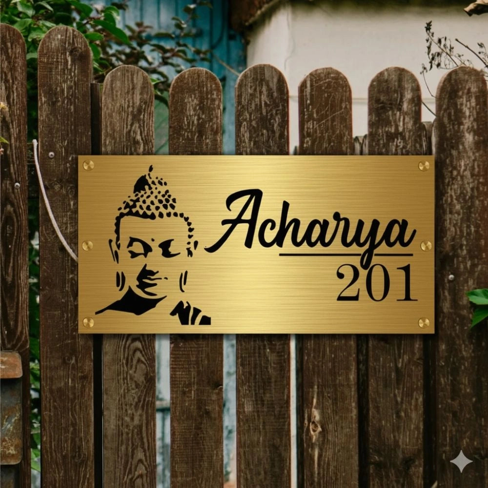 Personalized Buddha Theme Metal Nameplate - Zen Decor for Home Entrance 4 x 12 Inches