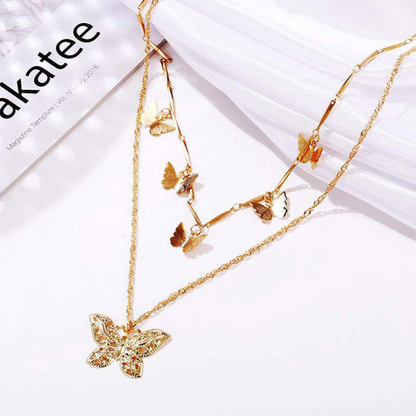 MOSKAI Gold Plated Butterfly Inspired Layered Necklace | Anti Tarnish Fashion Jewelry