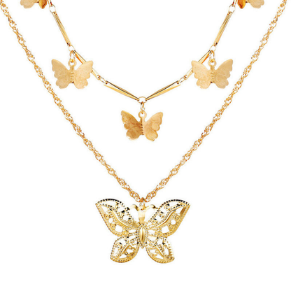 MOSKAI Gold Plated Butterfly Inspired Layered Necklace | Anti Tarnish Fashion Jewelry