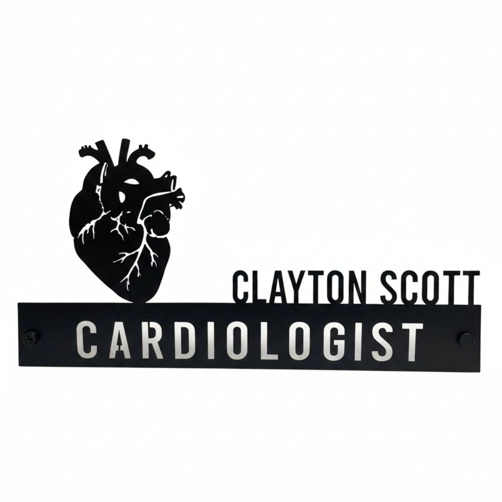 Custom Cardiologist Desk Name Plate - Personalized Stainless Steel Doctor Desk Sign, Anatomical Heart Medical Office Decor