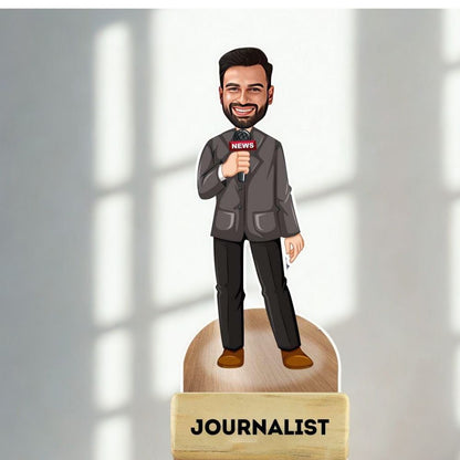 Personalized Male Journalist Caricature Desk Stand | Moskai