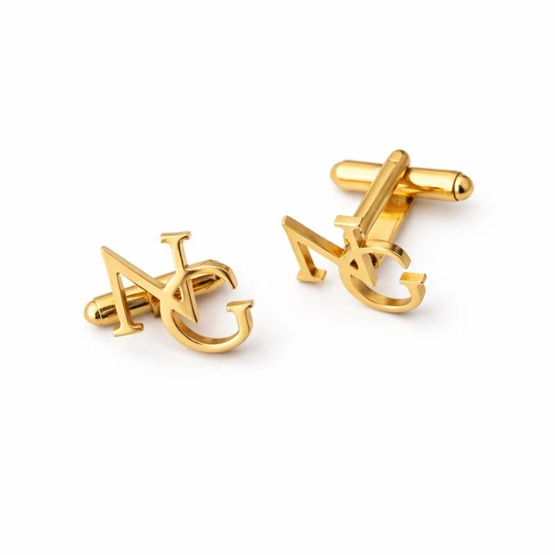 Custom Gold Initial Cufflinks for Men – Personalised Monogram Letter Cuff Links – Luxury Wedding & Formal Shirt Accessory