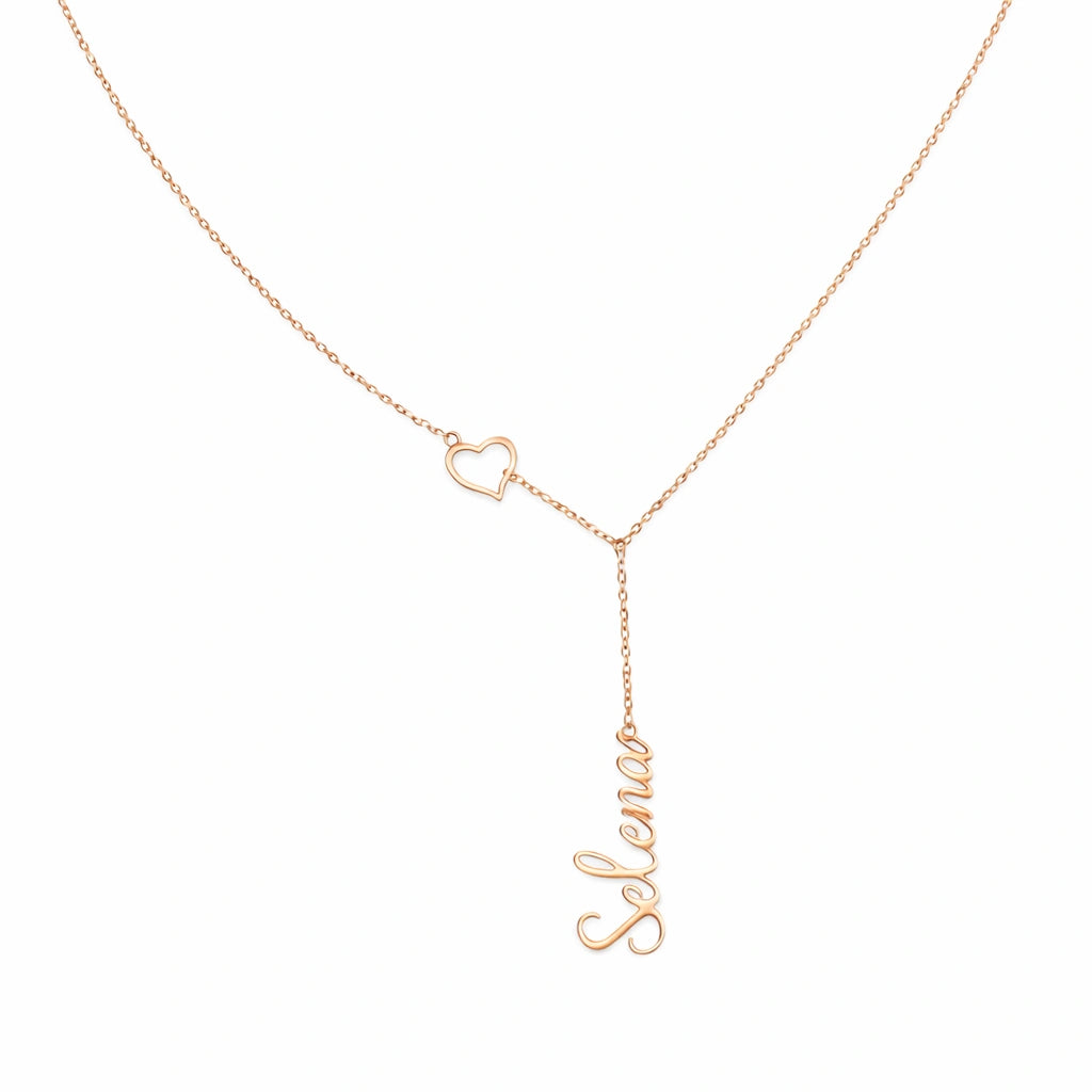 Personalized Heart Initial Y-Necklace - Custom Lariat Drop Alphabet Pendant for Women