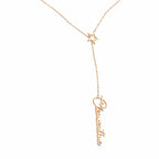 Custom Vertical Name & Star Charm Y-Lariat Necklace – Personalized Script Nameplate with Dainty Star Accent
