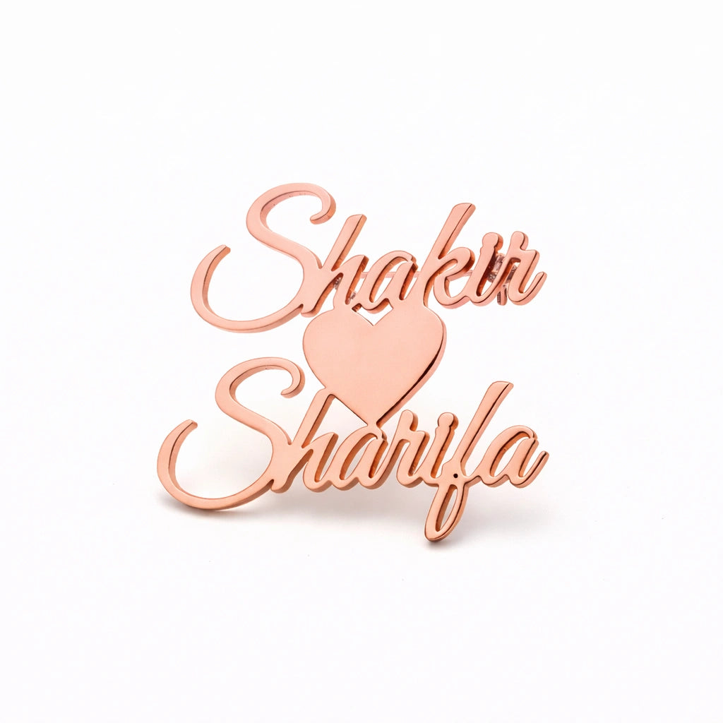 Customised Heart Couple Name Brooch for Men & Women