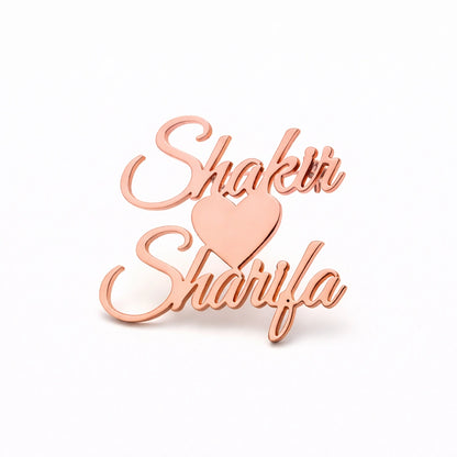 Customised Heart Couple Name Brooch for Men & Women