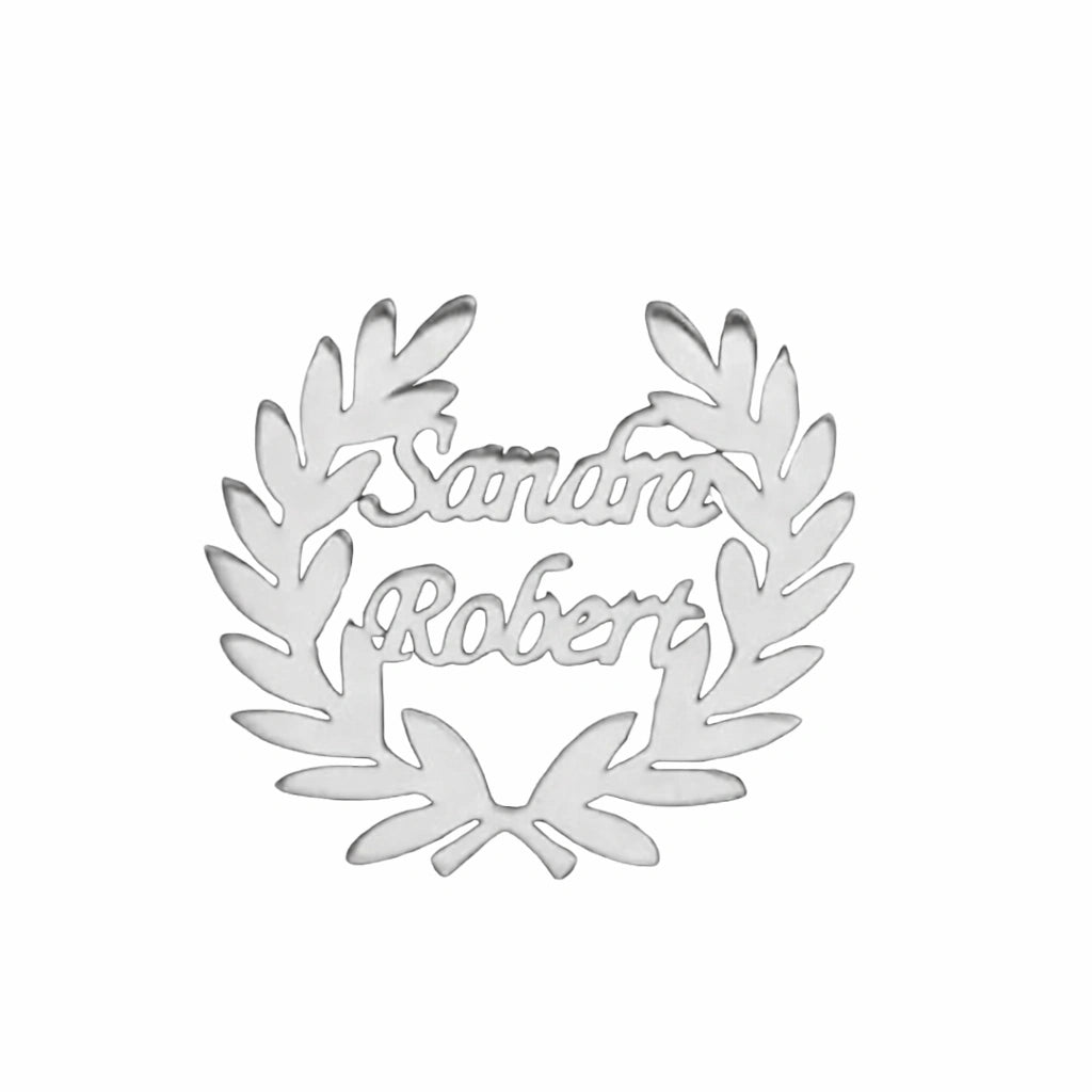 Infinity Bond Laurel Wreath Personalised Couple Name Brooch Pin for Men & Women