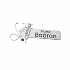 Personalized Doctor Name Brooch Pin for Women – Custom Gold Nurse Badge with Stethoscope & Syringe Design | Nurse Appreciation Gift