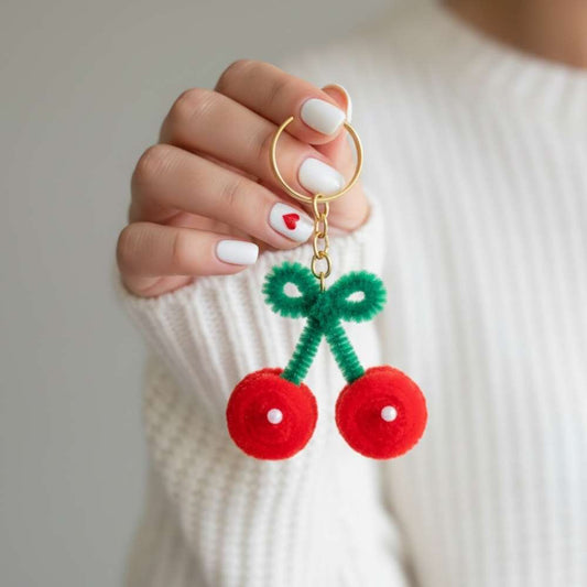 Red Cherry Cute Fur Keychain