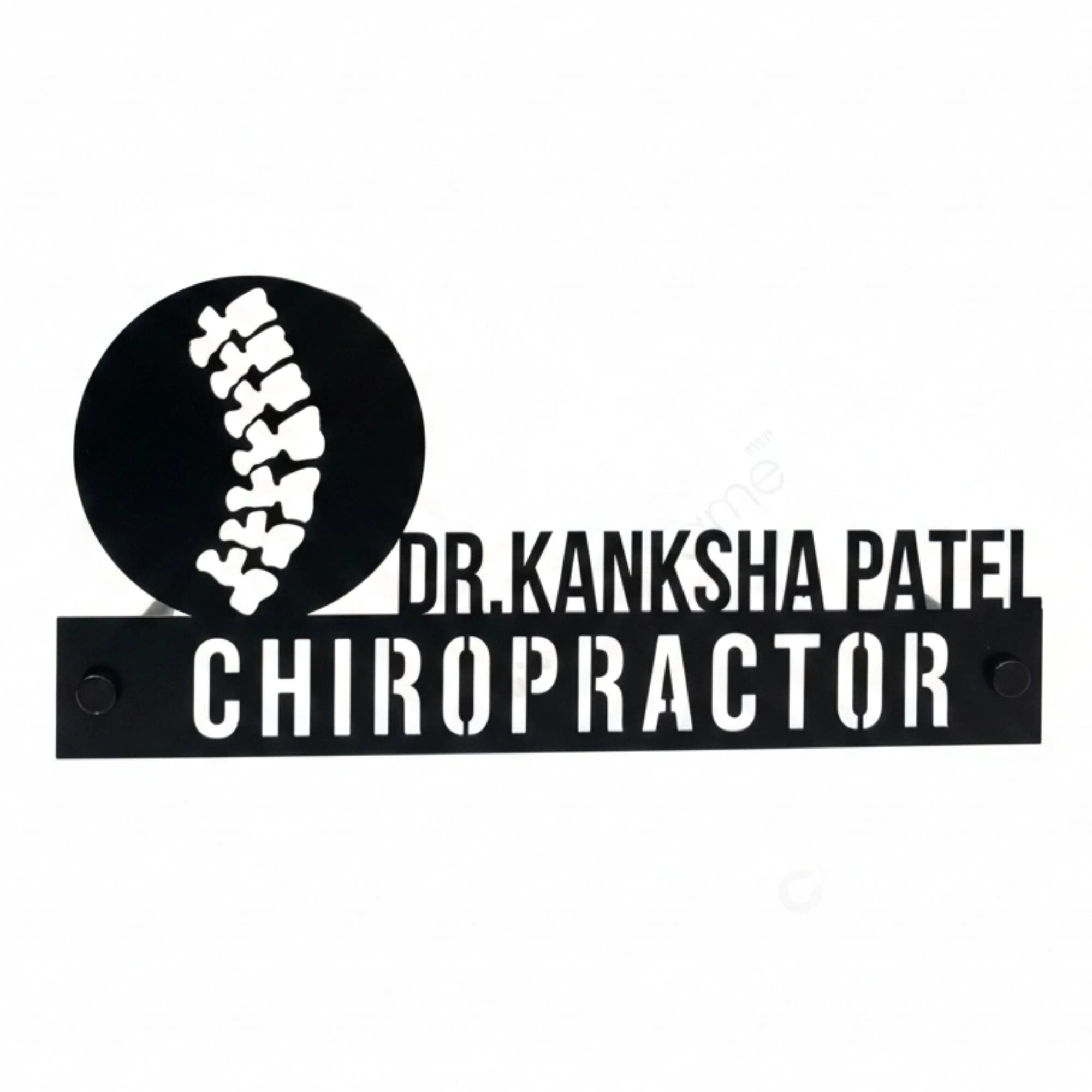 Custom Chiropractor Desk Name Plate - Personalized Stainless Steel Doctor Desk Sign, Spine Anatomy Medical Office Decor