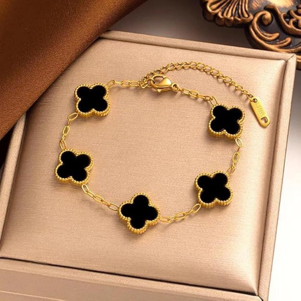 Gold Plated | Black Clover Bracelet | Anti Tarnish Jewelry