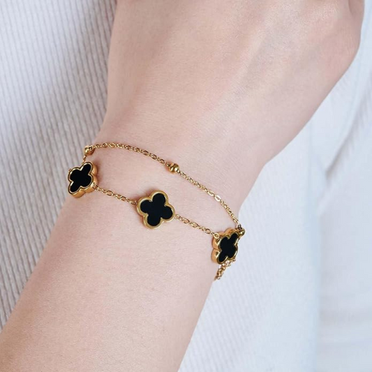 Gold Plated | Black Clover Bracelet | Anti Tarnish Jewelry