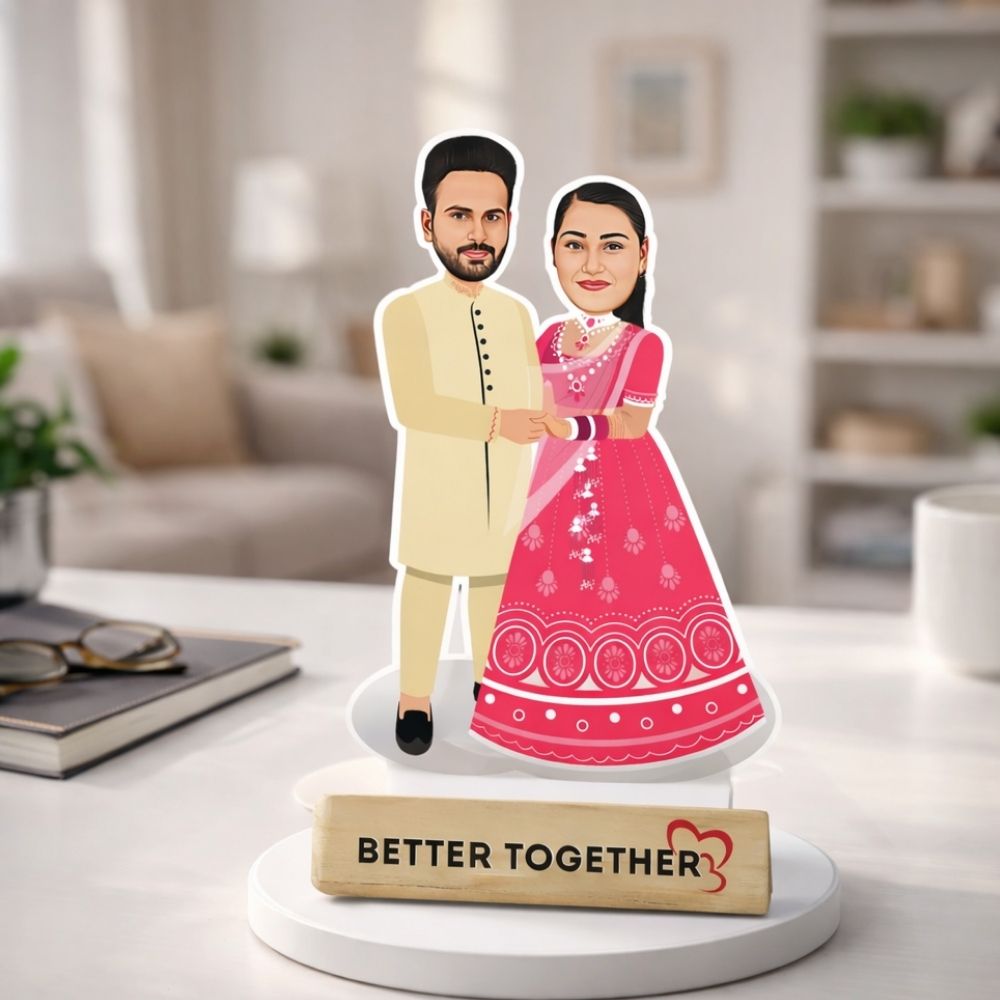 Couple Caricature Stand in Indian Wedding Lehenga | Moskai Gifts