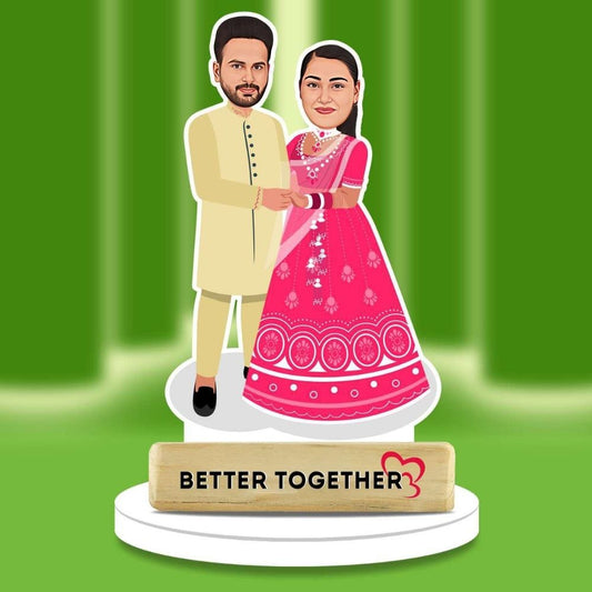 Couple Caricature Stand in Indian Wedding Lehenga | Moskai Gifts