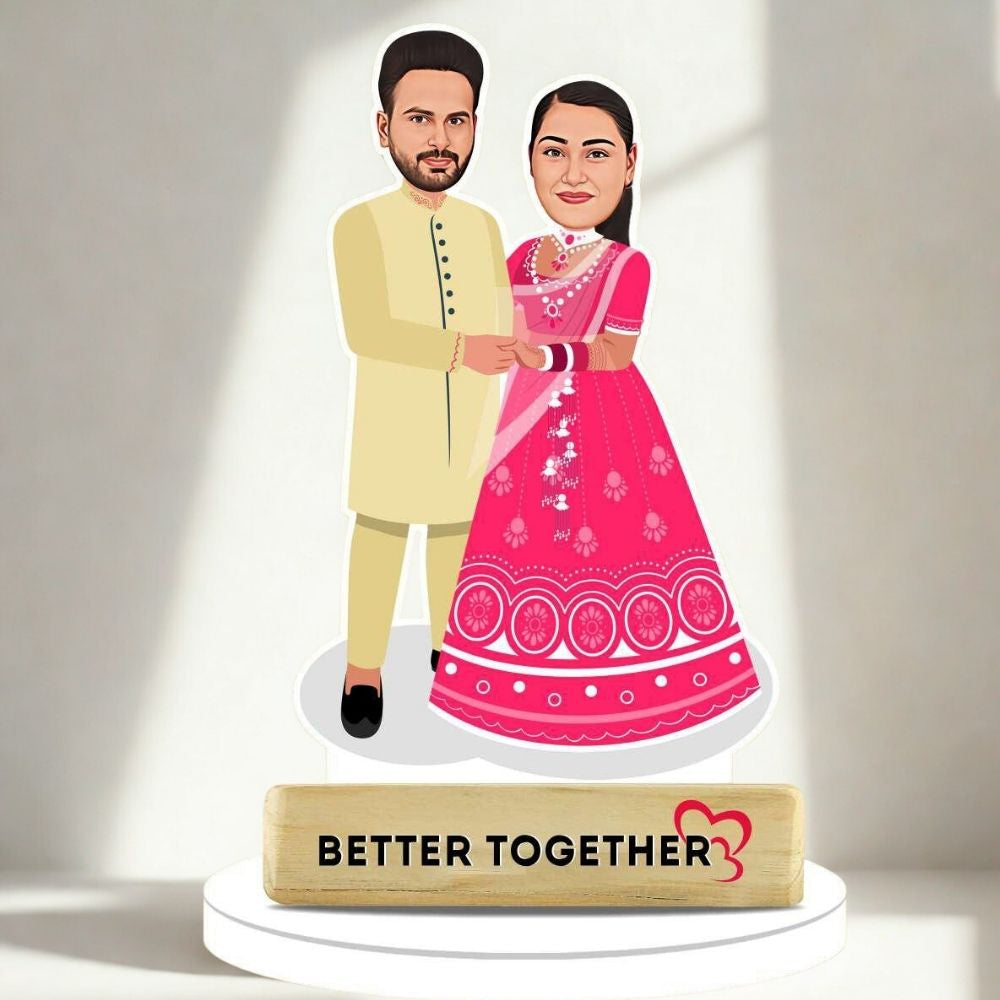 Couple Caricature Stand in Indian Wedding Lehenga | Moskai Gifts