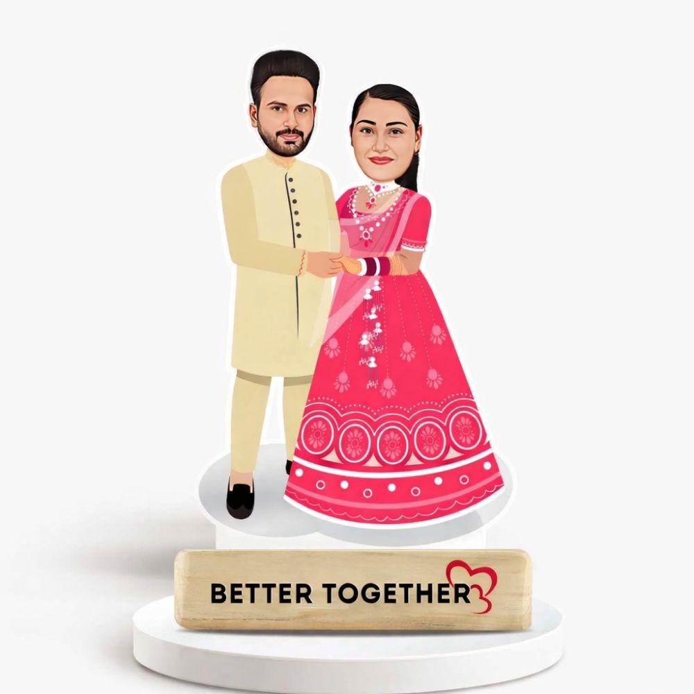 Couple Caricature Stand in Indian Wedding Lehenga | Moskai Gifts